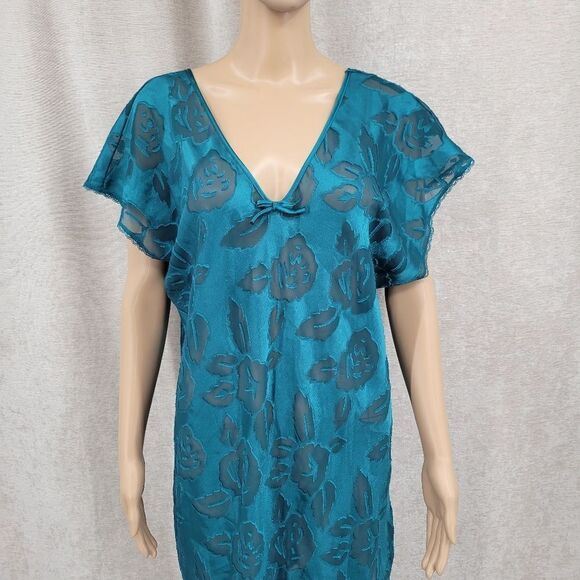 Intimate Moods Vintage Teal Sheer Floral Burnout Design Lace Trim Women's Large - Picture 2 of 12